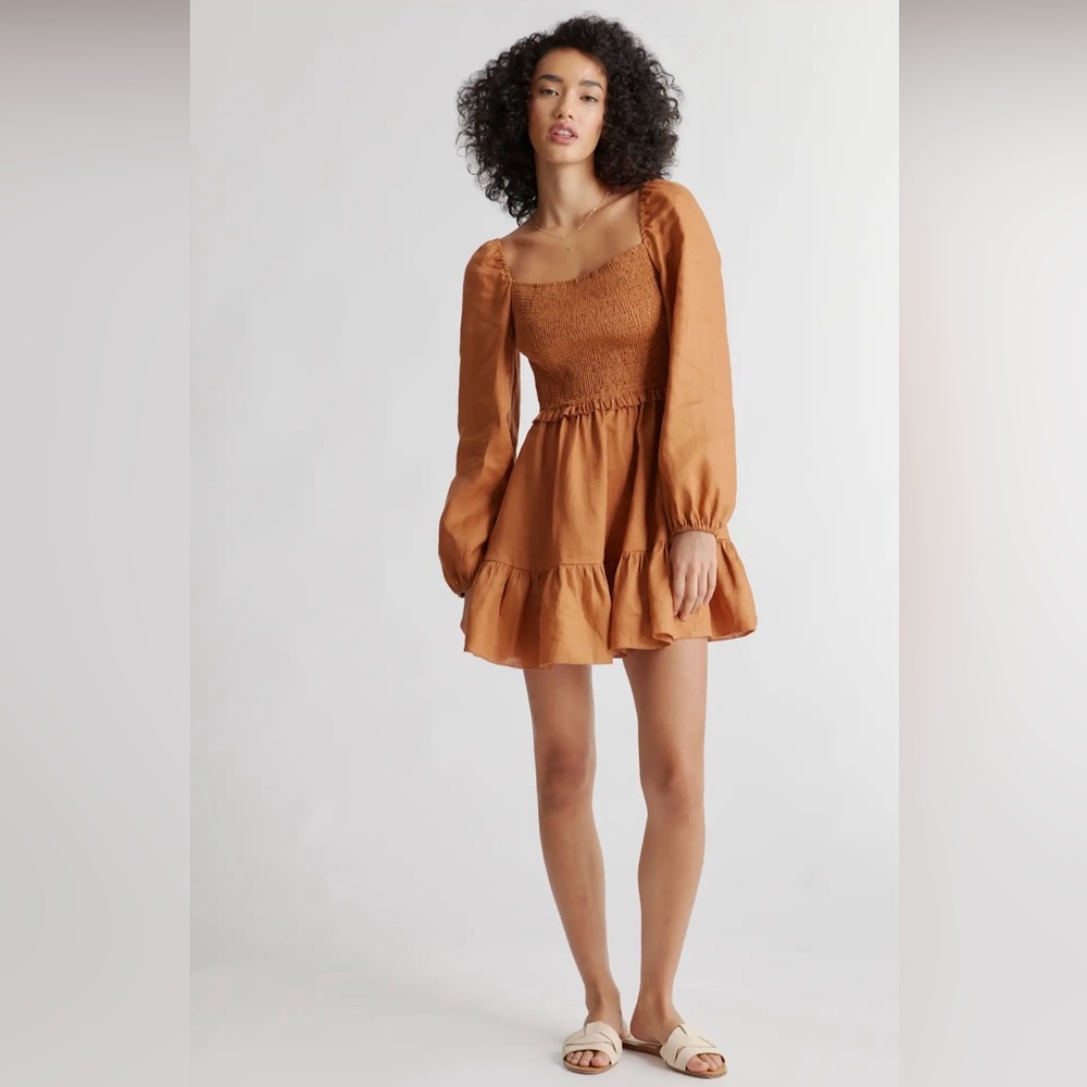 Quince European Linen Smocked Mini Dress